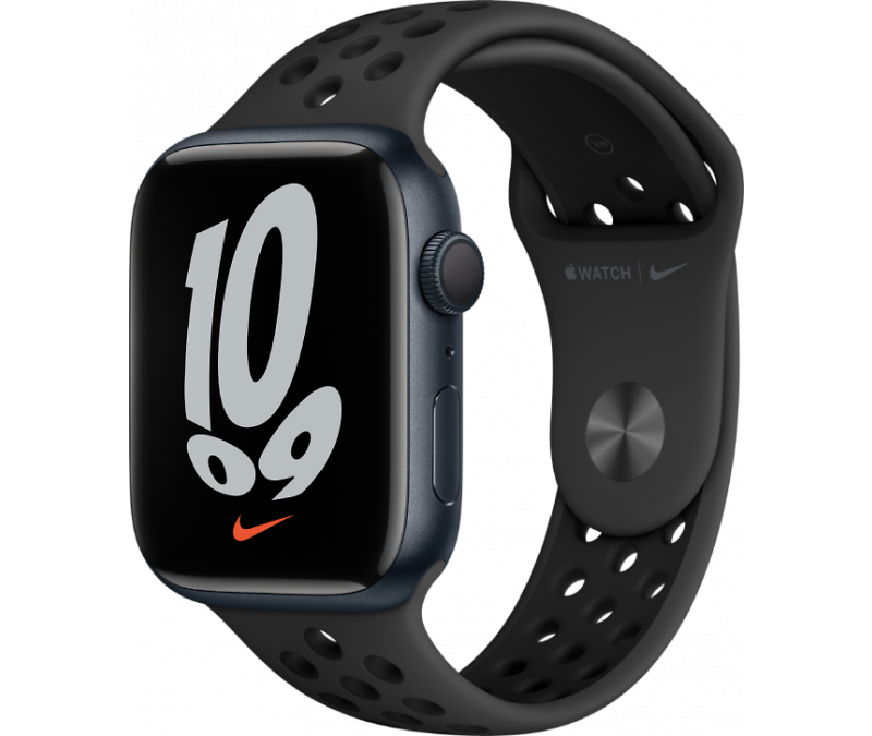 Часы Apple Watch Nike Series 7, 45 мм, «тёмная ночь», спортивный ремешок Nike цвета «антрацитовый/чёрный»