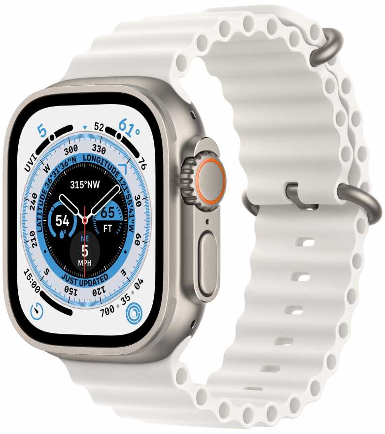 Apple Watch Ultra 49 мм, корпус из титана, ремешок Ocean белого цвета