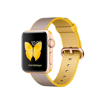 Apple Watch 2 38mm Stainless Steel Case with Milanese LoopGold Aluminum Case with Yellow/Light Gray Woven Nylon