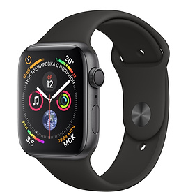 Apple Watch Series 4 44мм серый космос, спортивный ремешок черного цвета